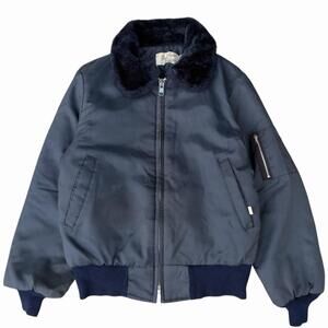 VTG Flight Jacket Outer Shell Full Zip Quilted Lijer Navy Blue Nylon Sz Small